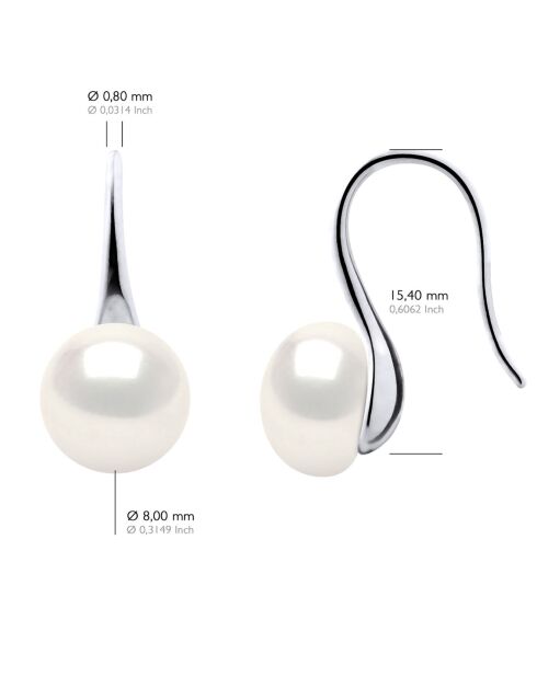 Boucles d'oreilles Argent & Perles de Culture d'eau Douce Boutons blanc naturel