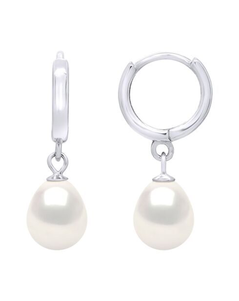 Boucles d'oreilles Or blanc & Perles de Culture d'Eau Douce Poires blanc naturel