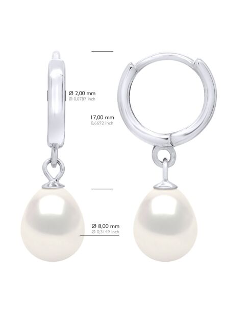 Boucles d'oreilles Or blanc & Perles de Culture d'Eau Douce Poires blanc naturel