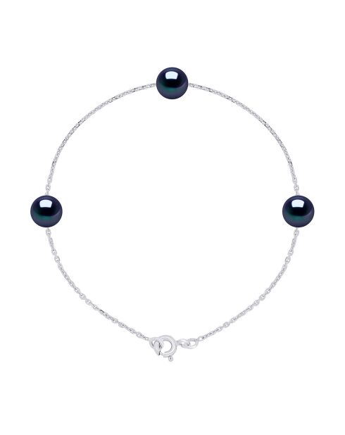 Bracciale in argento e perle coltivate d'acqua dolce rotonde nere