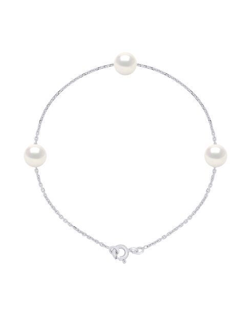 Bracciale rotondo bianco naturale con perle coltivate d'acqua dolce e argento