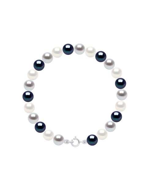 Bracelet Argent & Perles de Culture d'eau Douce Rondes blanc/gris/noir