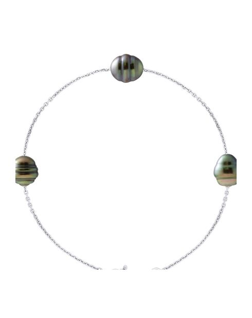 Bracelet Or blanc & Perle de Culture de Tahiti Cerclées noires