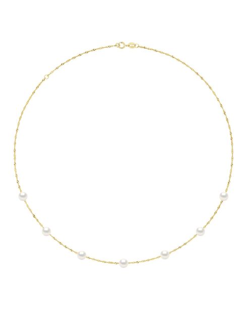 Collier Or jaune & Perles de Culture d'eau Douce Rondes blanc naturel