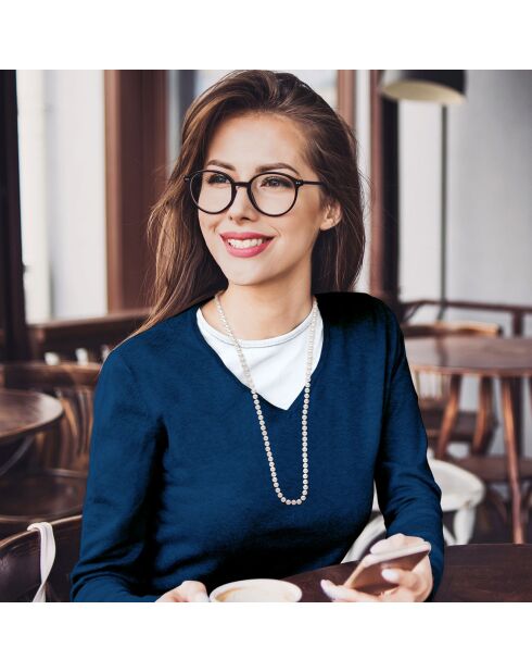 Sautoir Argent & Perles de Culture d'eau Douce Semi-Rondes blanc naturel