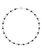 Collier Argent & Perles de Culture d'eau Douce Rondes blanc naturel/noir/gris