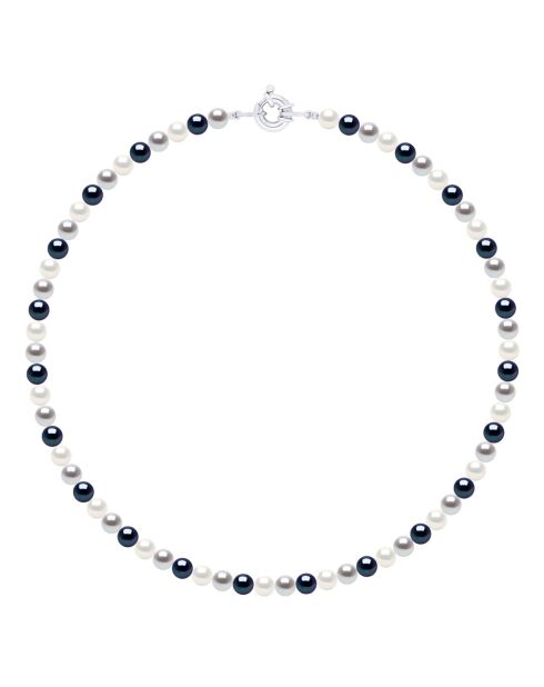 Collier Argent & Perles de Culture d'eau Douce Rondes blanc naturel/noir/gris