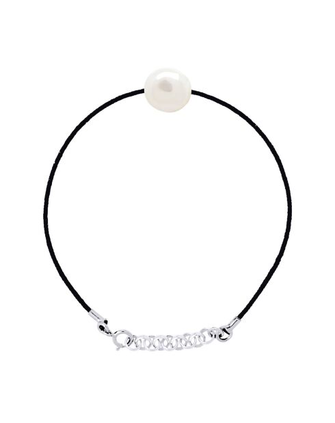 Bracelet en Nylon tressé & Perle de Culture de Tahiti Baroque blanc naturel
