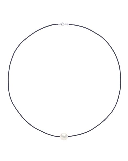 Collier en Nylon tressé & Perle de Culture de Tahiti Baroque blanc naturel