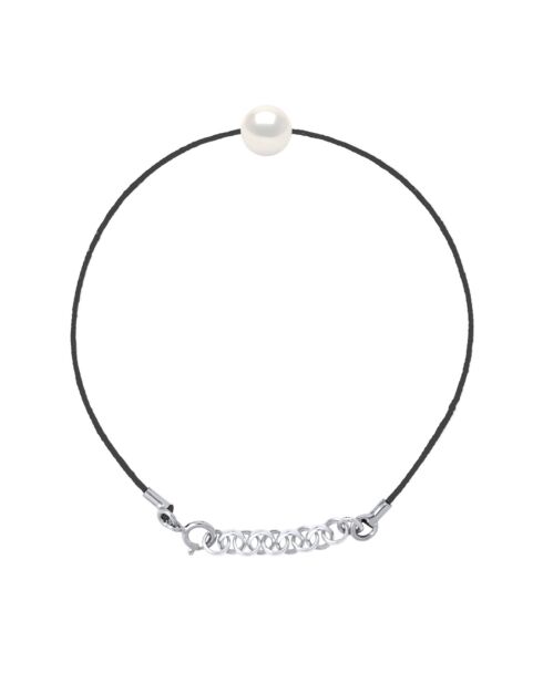 Bracciale rotondo in nylon intrecciato bianco naturale e perle coltivate di Tahiti