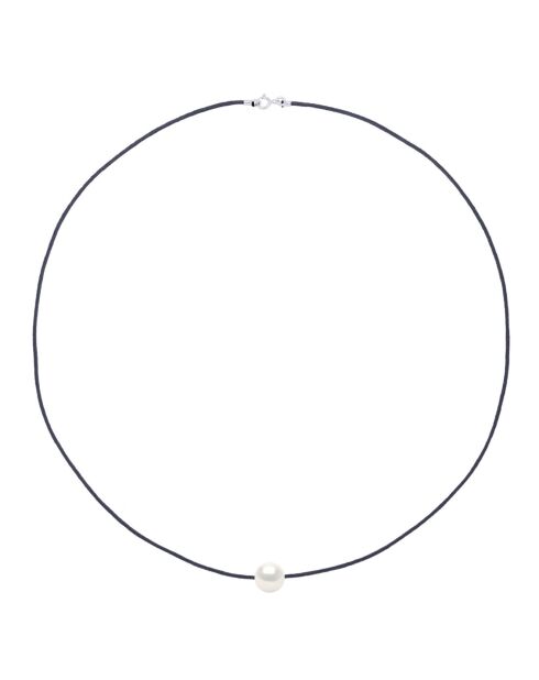 Collier en Nylon tressé & Perle de Culture de Tahiti Ronde blanc naturel