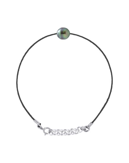 Bracelet en Nylon tressé & Perle de Culture de Tahiti Cerclée arc-en-ciel