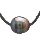 Collier en Nylon tressé & Perle de Culture de Tahiti Cerclée arc-en-ciel