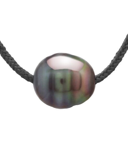 Collier en Nylon tressé & Perle de Culture de Tahiti Cerclée arc-en-ciel