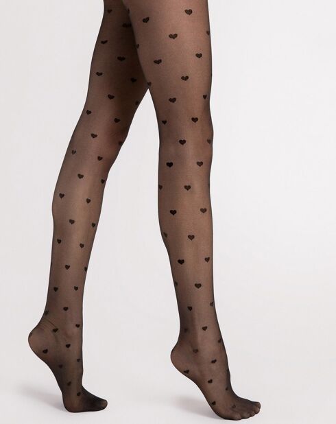 Collants Heartbeat modelants à motifs 20 deniers noirs