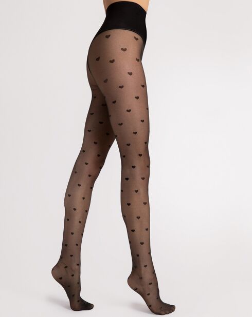 Collants Heartbeat modelants à motifs 20 deniers noirs