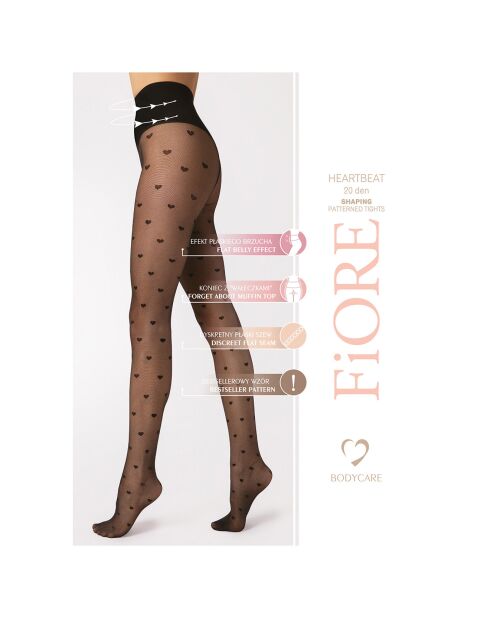 Collants Heartbeat modelants à motifs 20 deniers noirs