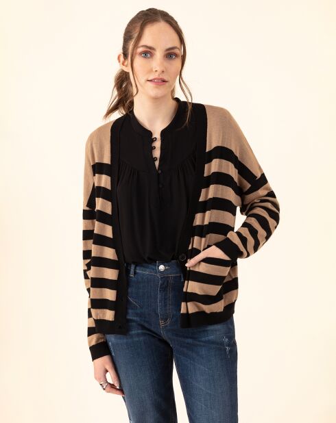 Gilet en Laine mélangée Lena rayure camel