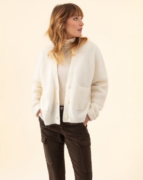 Gilet en Kidmohair & Laine mélangés Bonnie écru