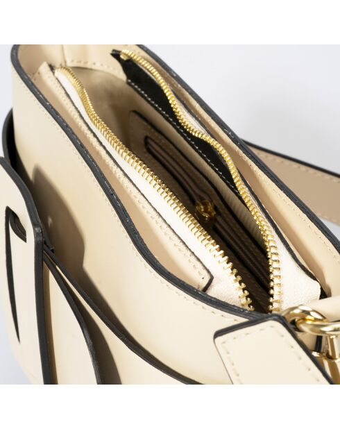 Bandolera de piel color crema - 26x6x14 cm