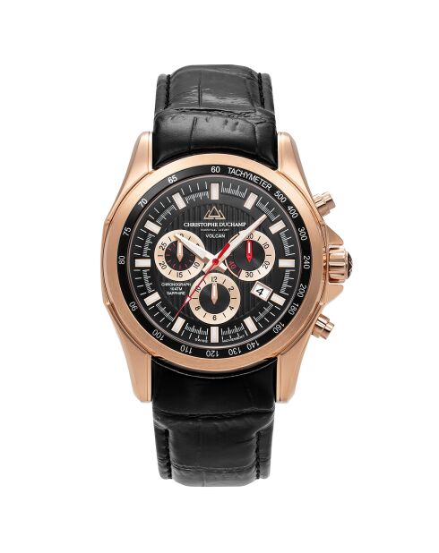 Montre Homme Quartz en Cuir Volcan noire