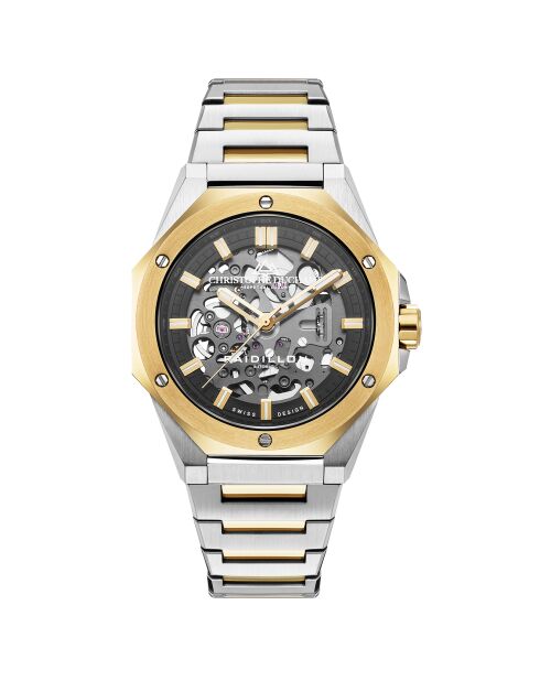Montre Homme Automatique en Acier Raidillon Skeleton argenté/doré