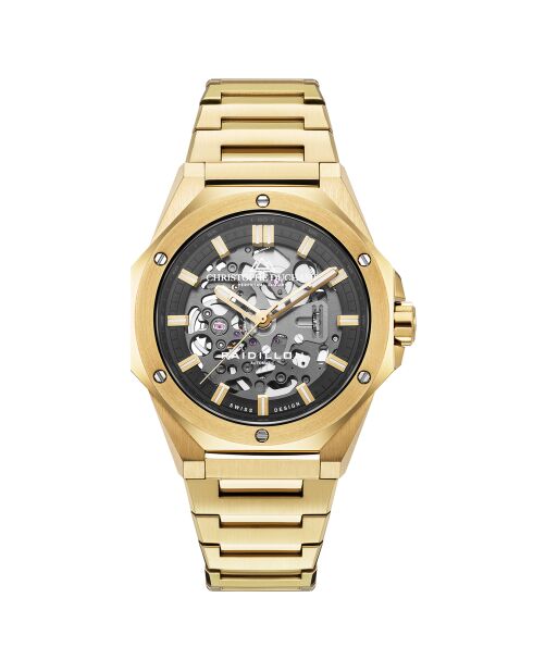 Montre Homme Automatique en Acier Raidillon Skeleton dorée