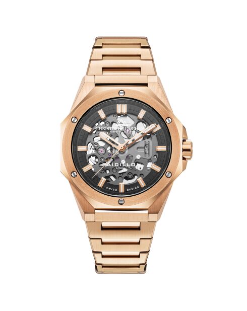 Montre Homme Automatique en Acier Raidillon Skeleton rose doré