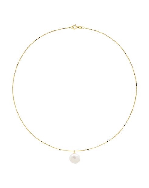 Collier Or jaune & Perle de Culture d'Eau Douce Baroque blanc naturel