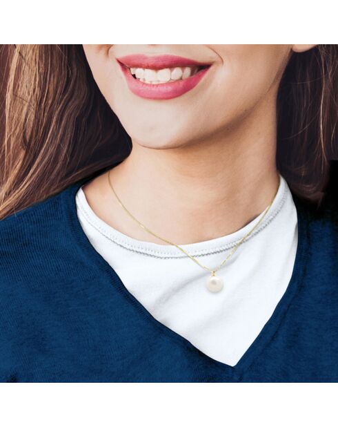 Collier Or jaune & Perle de Culture d'Eau Douce Baroque blanc naturel