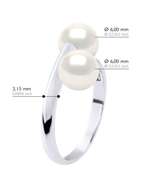 Bague Argent & Perles de Culture d'eau Douce Rondes blanc naturel