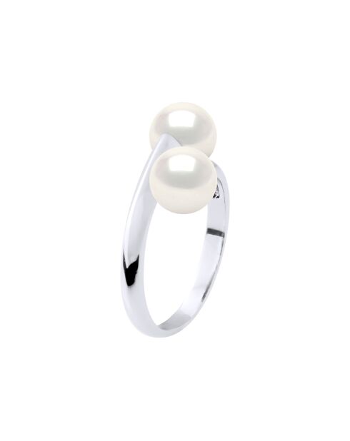 Bague Argent & Perles de Culture d'eau Douce Rondes blanc naturel