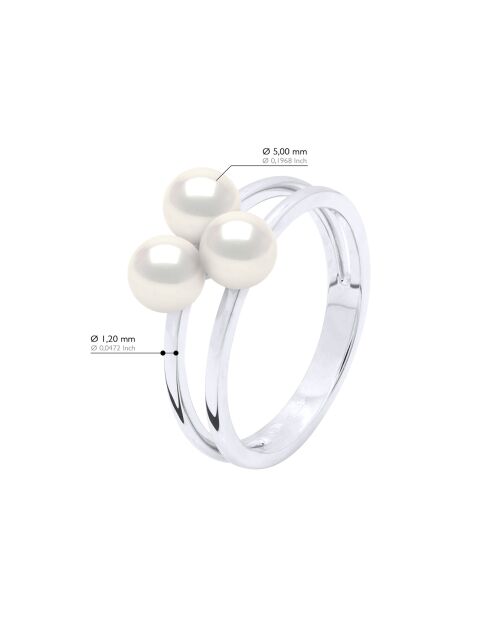 Bague Argent & Perles de Culture d'eau Douce Rondes blanc naturel