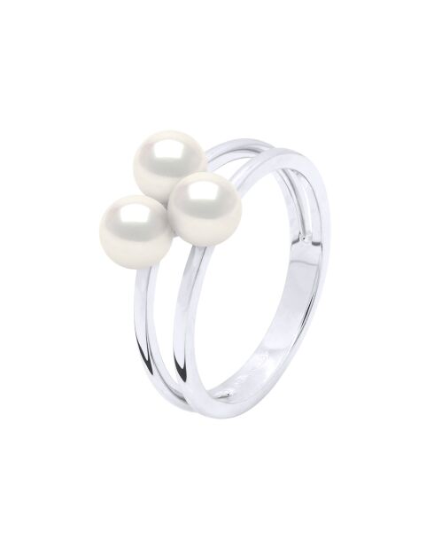 Bague Argent & Perles de Culture d'eau Douce Rondes blanc naturel