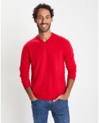 Pull 100% Cachemire col V Uni Nachve rouge