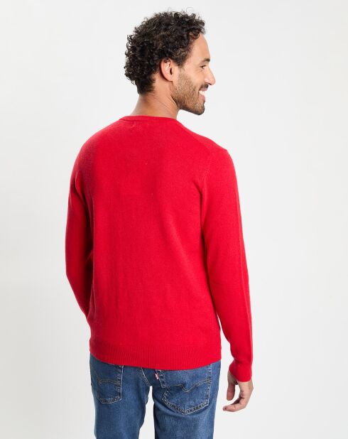 Pull 100% Cachemire col V Uni Nachve rouge