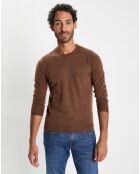 Pull 100% Cachemire col Rdc Uni Nachron marron