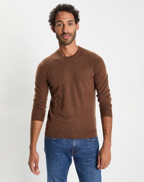 Pull 100% Cachemire col Rdc Uni Nachron marron