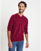 Pull 100% Cachemire col V Uni Nachve rouge foncé