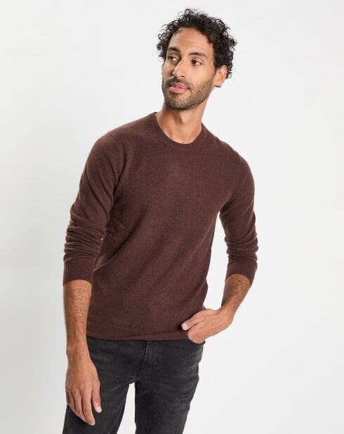 Pull 100% Cachemire col Rdc Uni Nachron marron