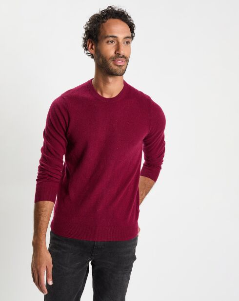 Pull 100% Cachemire col Rdc Uni Nachron rouge foncé