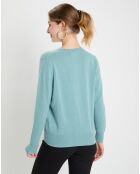 Pull 100% Cachemire Zocon col V bleu/vert