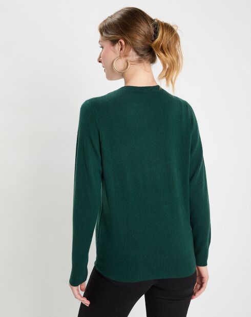 Pull 100% Cachemire col rond Zabri vert sapin