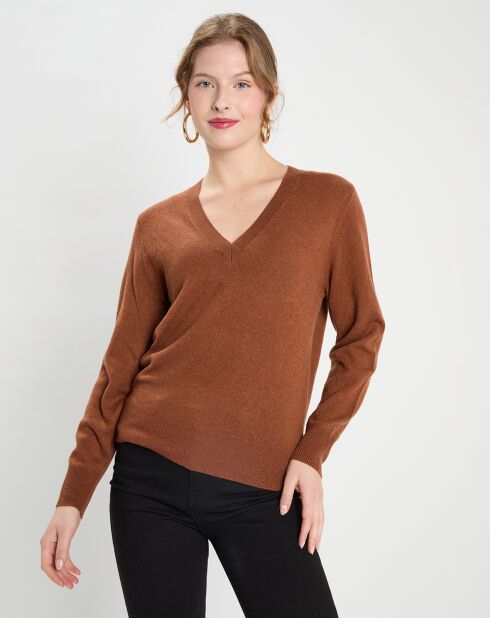 Pull Col V Zocon  marron moyen