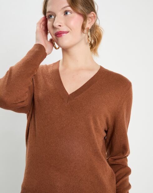 Pull Col V Zocon  marron moyen