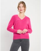 Pull 100% Cachemire Col V Zocon  rose fushia