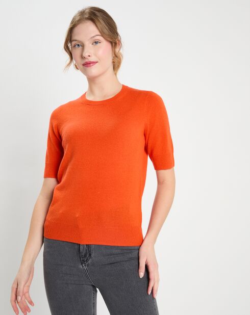 Pull 100% Cachemire manches courtes Difi orange