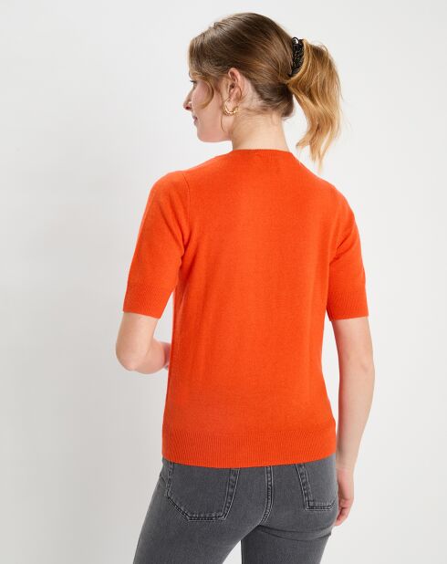 Pull 100% Cachemire manches courtes Difi orange