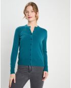 Cardigan 100% Cachemire Zacao col rond bleu/vert