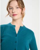 Cardigan 100% Cachemire Zacao col rond bleu/vert